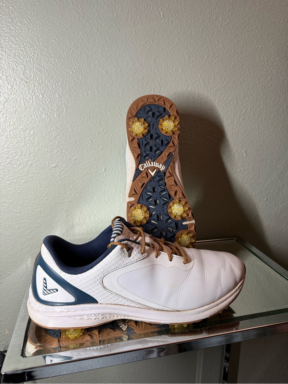 Callaway Coronado V2 Waterproof Spiked Golf Shoes White Navy Women’s Size 8.5